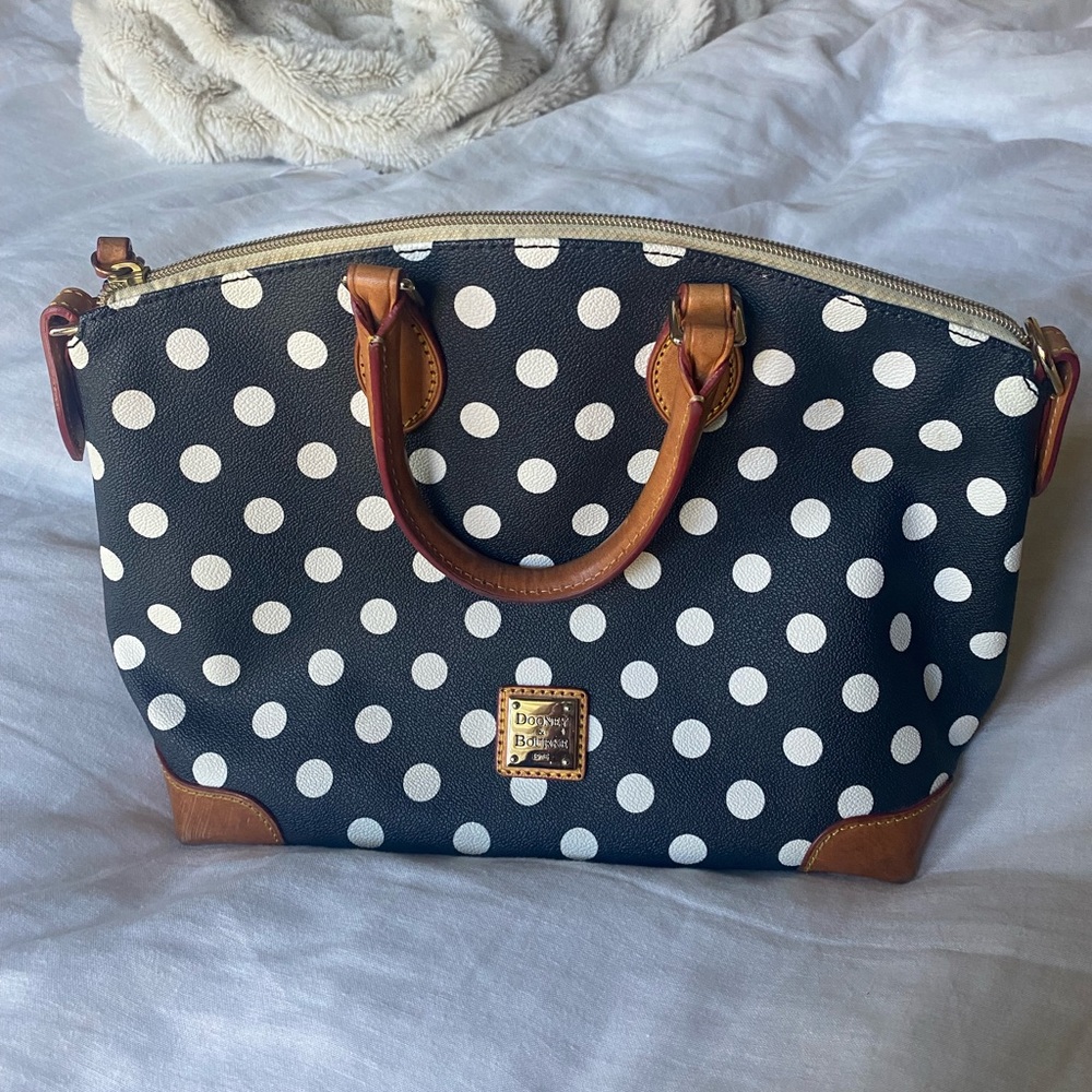 dooney and bourke navy blue polka dot purse